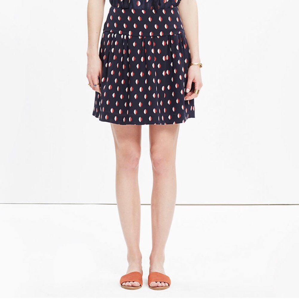 NWT Madewell Silk Skyline Skirt Ikat Polka Dot 12